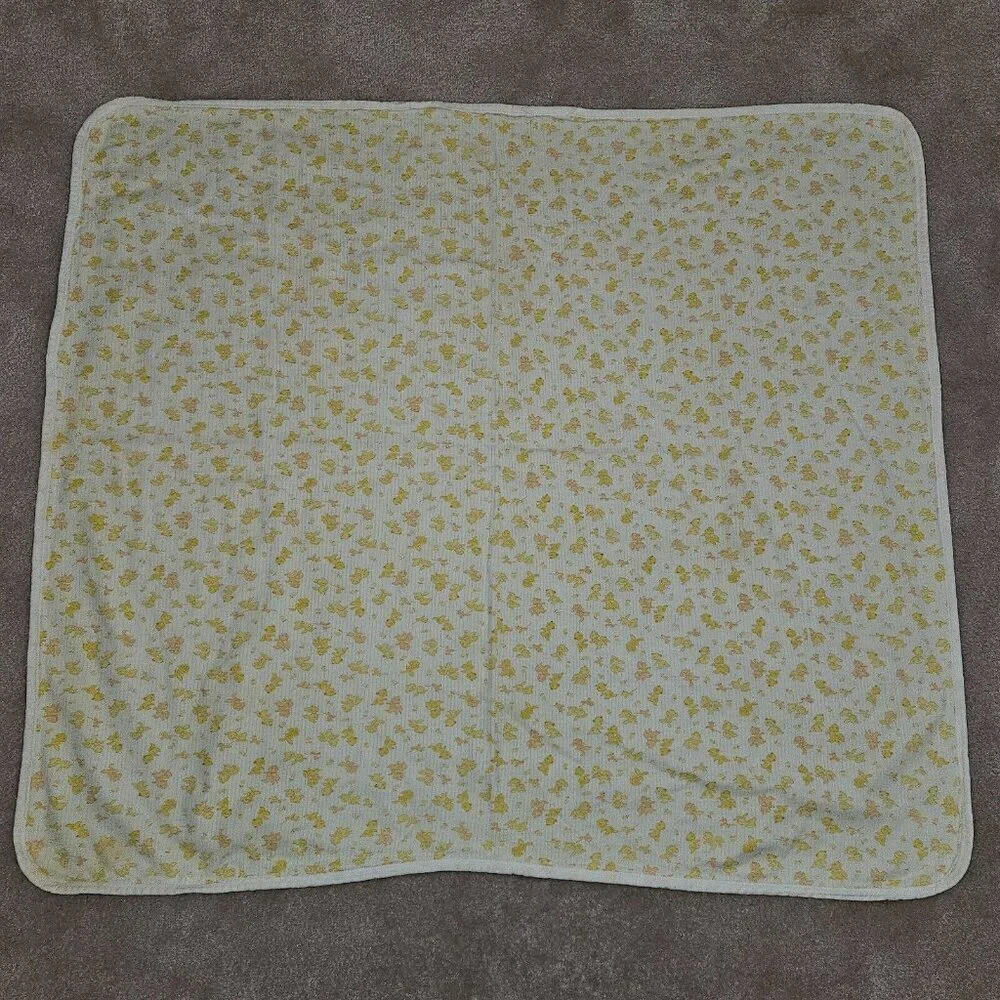 VTG Carter's Yellow Striped Baby Blanket Squirrels Bunnies Orange Cotton 36x36